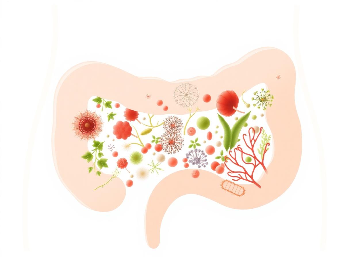 Abstract microbiome illustration explaining digestive balance